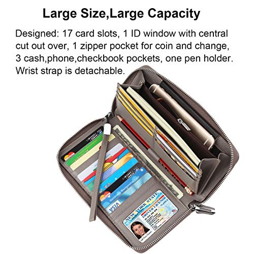 Lavemi Women's RFID Blocking 100% Leather Large Capacity Zip Around Wallet Phone Holder Clutch Travel Purse Wristlet(Large Size Gray) - Image 3