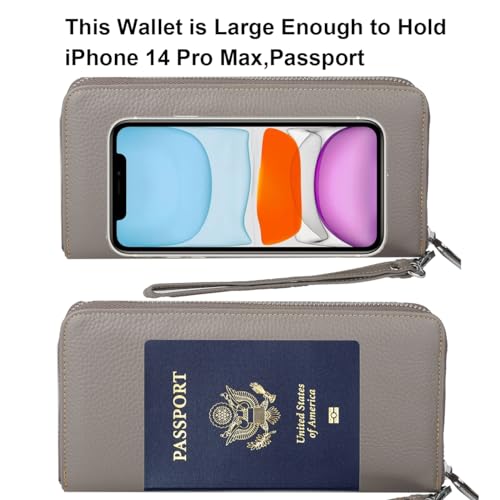 Lavemi Women's RFID Blocking 100% Leather Large Capacity Zip Around Wallet Phone Holder Clutch Travel Purse Wristlet(Large Size Gray) - Image 5