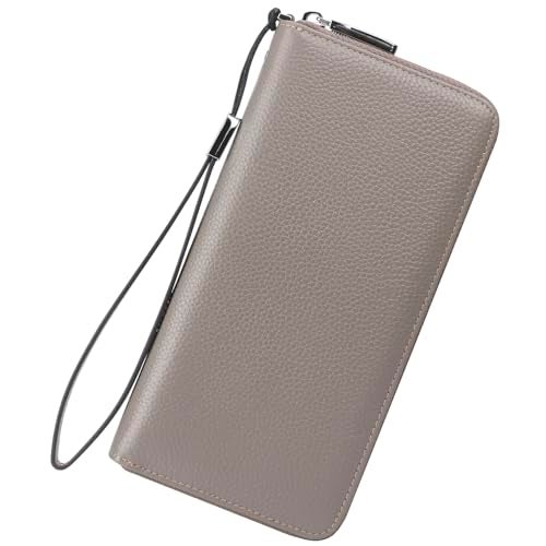 Lavemi Women's RFID Blocking 100% Leather Large Capacity Zip Around Wallet Phone Holder Clutch Travel Purse Wristlet(Large Size Gray) - Image 1