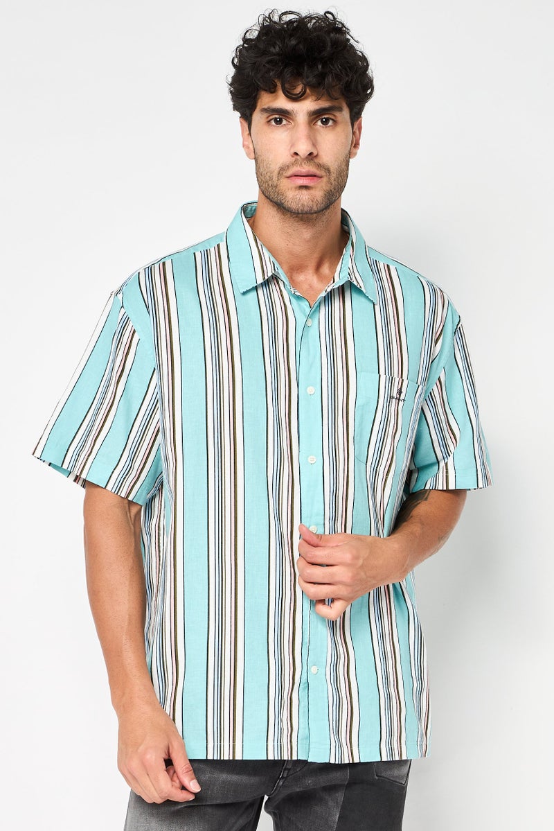 GANT Men Relaxed Fit Stripe Short Sleeves Casual Shirt, Multicolor - Image 1