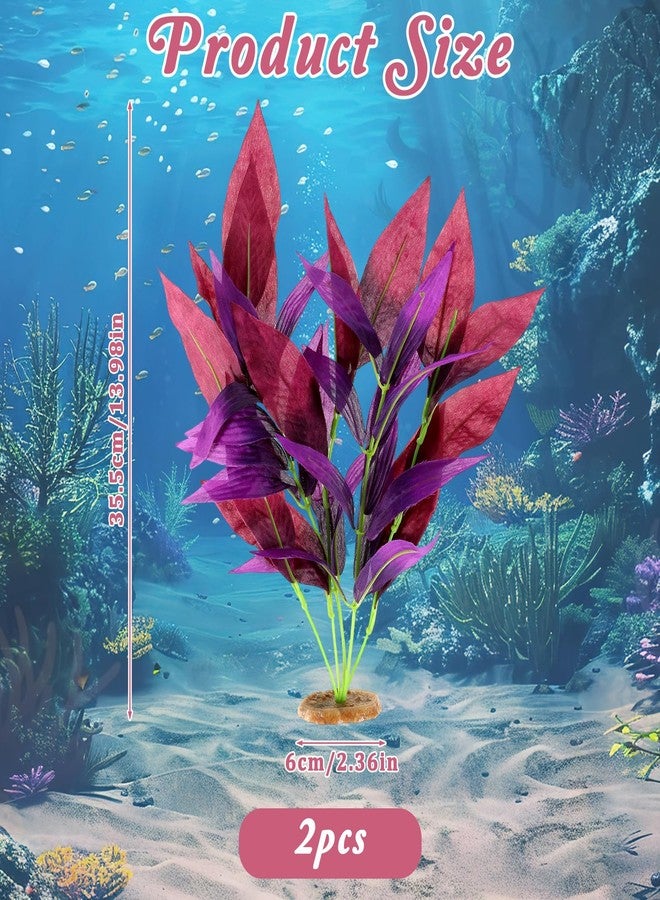 Zelphvt 2 Pcs Silk Fish Tank Plants, Silk Plants for Fish Tank 14 Inch Aquarium Plant for Aquarium Goldfish Turtle Tanks Decorations Purple - Image 2