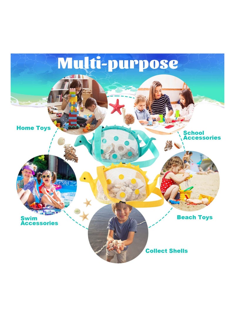 NIBEMINENT Beach Mesh Bag for Kids, Dinosaur Shaped Shell Collecting with Adjustable Carrying Straps Rock Collection Shark Tooth Hunting (2Pcs) - Image 4