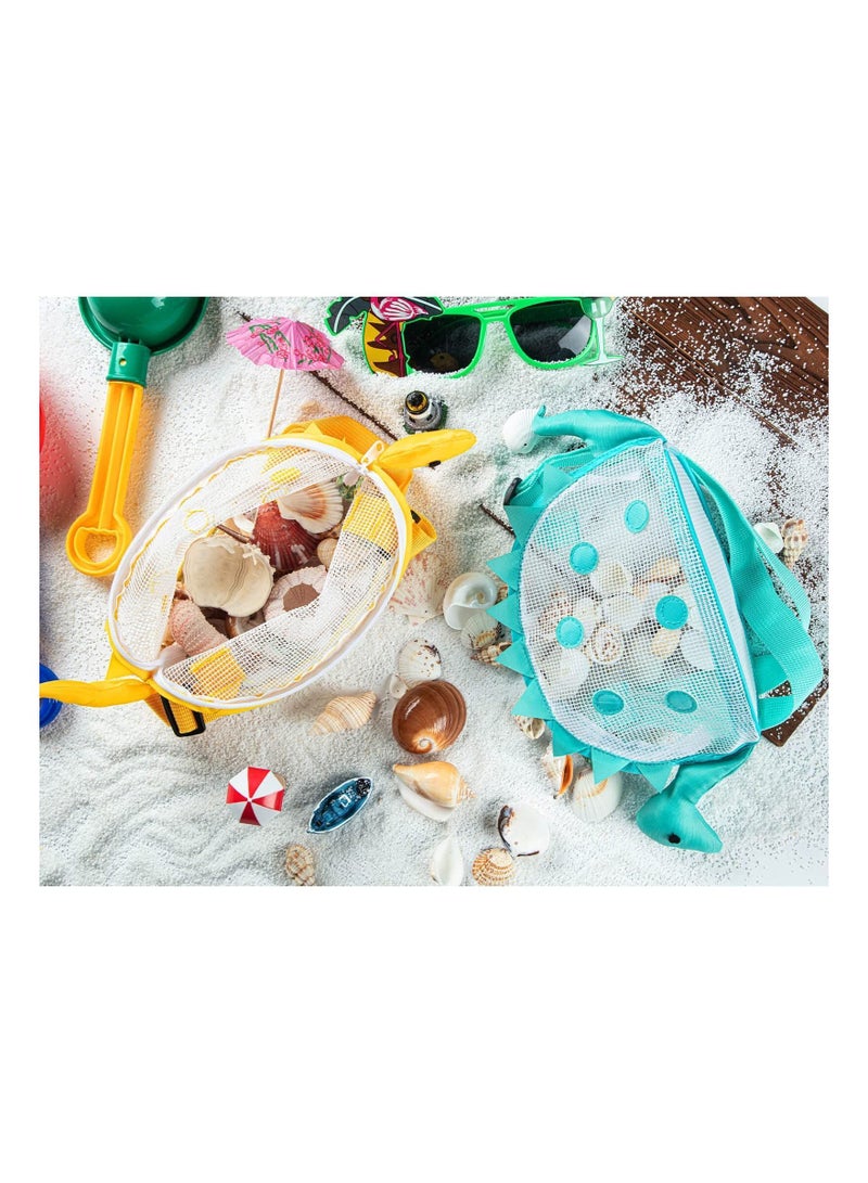 NIBEMINENT Beach Mesh Bag for Kids, Dinosaur Shaped Shell Collecting with Adjustable Carrying Straps Rock Collection Shark Tooth Hunting (2Pcs) - Image 3