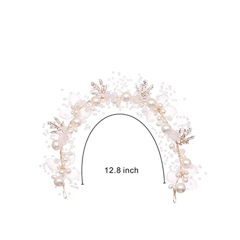 SOLARAE Headband Wedding Flower Girls, Rhinestone Pearl Crystal Beads Fairy Gold Vine Hair Accessories for Little Girl Princess Halo Tiara - Image 5