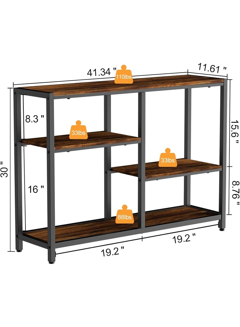 furduzz Console Table -41 Inch Narrow Entryway Table with 3-Tier Shelves, Industrial Sofa Table for Living Room,Front Hall, Hallway,Dinning Room,Kitchen, Bedroom,Coffee Bar,Rustic Brown Foyer Table - Image 2