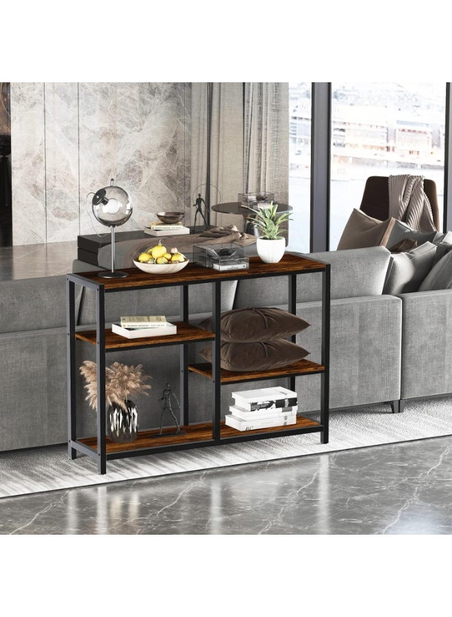 furduzz Console Table -41 Inch Narrow Entryway Table with 3-Tier Shelves, Industrial Sofa Table for Living Room,Front Hall, Hallway,Dinning Room,Kitchen, Bedroom,Coffee Bar,Rustic Brown Foyer Table - Image 4