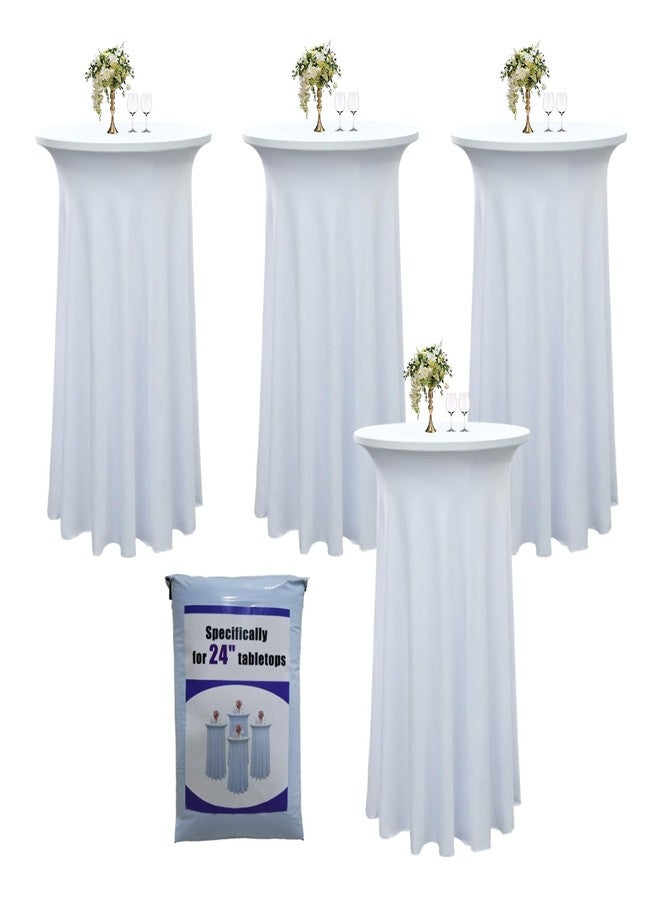 Yoquare 4-Pack 24"x43" White Round Cocktail Table Skirts | Stretch Spandex Fitted Tablecloths | Wrinkle-Resistant, Stain-Resistant, and Machine Washable for Bars, Weddings, Parties, and Banquets - Image 1