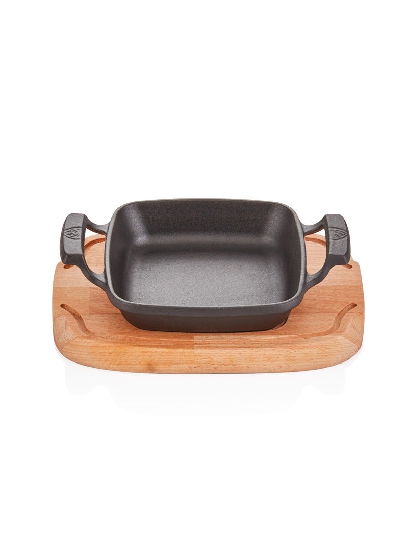 ABM CAST IRON SQUARE SIZZLER PAN WITH TRIVET - CAST IRON PLATTER - Image 1