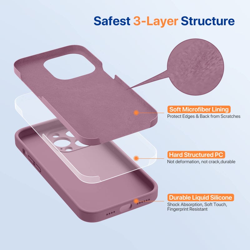 Miracase Designed for iPhone 14 Pro Max Phone Case with Screen Protector,[Upgraded Enhanced Camera Protection],Shockproof Liquid Silicone Case with Microfiber Lining,6.7 inch, Blackcurrant - Image 4