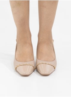 LAMARAPARIS Galaxy 5.5cm heel sling back with chain detail nude  - Image 4