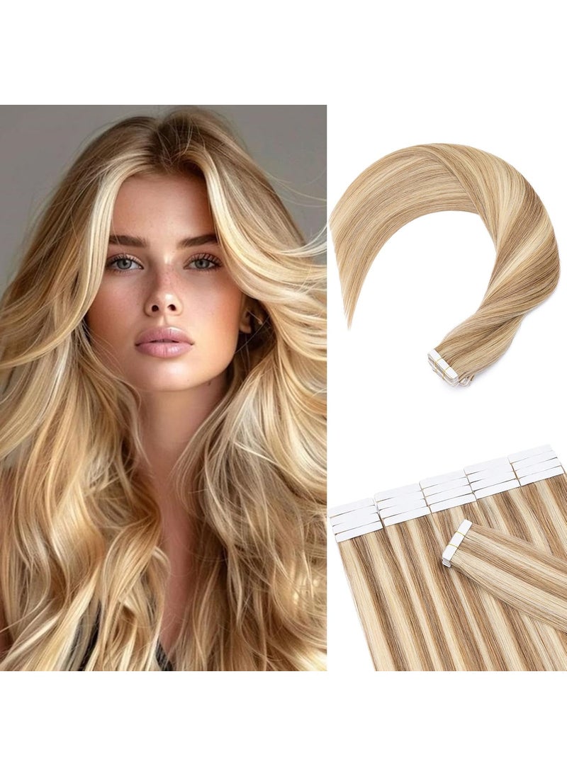 Rich Choices - Rich Choices Tape in Hair Extensions Human Hair 20pcs 30g Balayage Golden Brown Highlighted Bleach Blonde 100 Remy Hair Extensions Real Human Hair Seamless Straight Tape in Hair of 20 inch 12P613 - Image 1