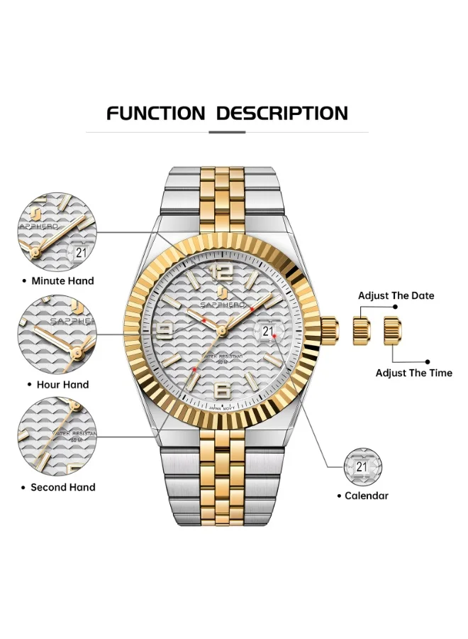 Sapphero SAPPHERO Mens Watches Men’s Quartz Analog Watch Stainless Steel Bracelet with Date Window Luminous Designer 50M Water Resistant Luxury Watch for Business Work Sport Casual Dress Elegant Gifts