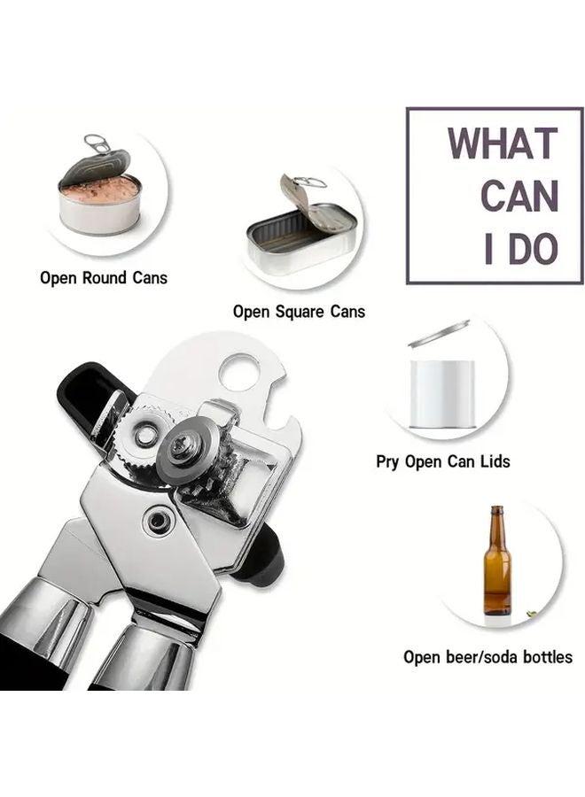 2pcs Black Stainless Steel Manual Can Bottle Opener Ergonomic Handle Kitchen Tool - Image 3