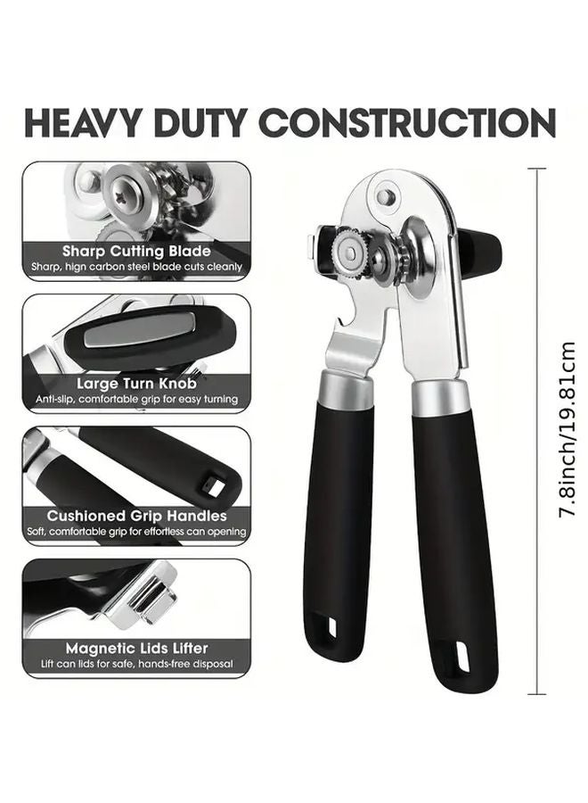 2pcs Black Stainless Steel Manual Can Bottle Opener Ergonomic Handle Kitchen Tool - Image 4