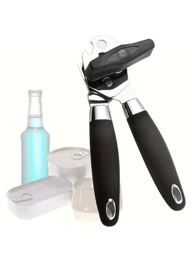 2pcs Black Stainless Steel Manual Can Bottle Opener Ergonomic Handle Kitchen Tool - Image 2