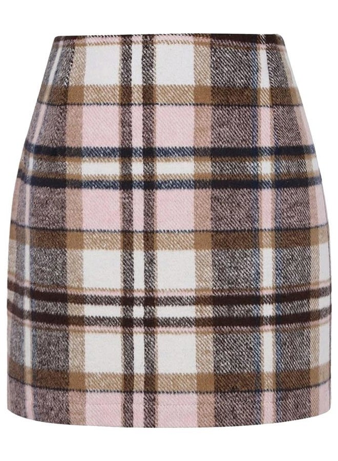 onlypuff Fall Plaid Skirts for Women High Waist Bodycon Mini Skirt Ladies Above The Knee Dress Fall Fashion Outfits, 01 Pink, M - Image 1