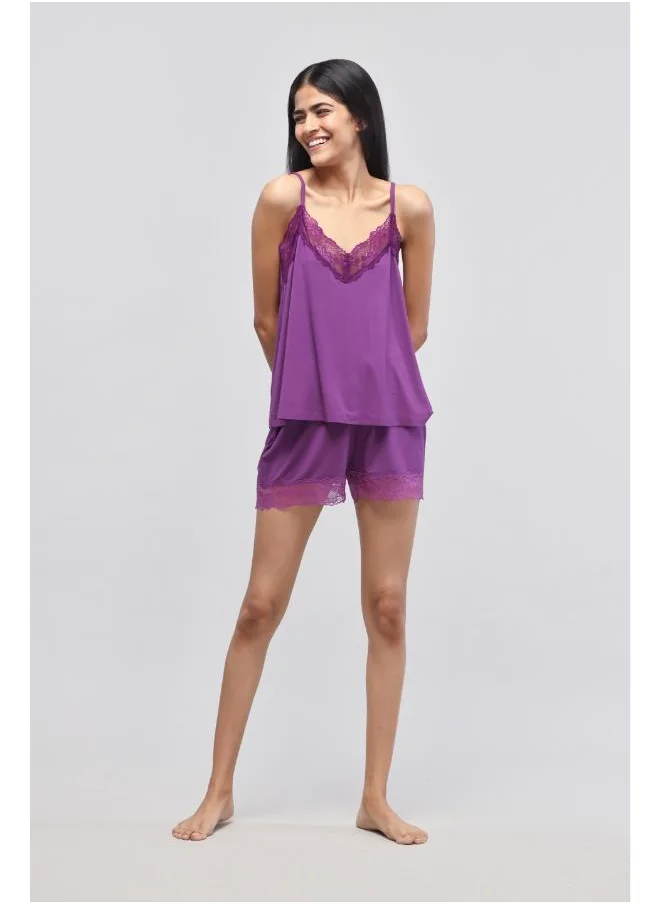 NeceSera Dreamy Purple Lace Shorts Set