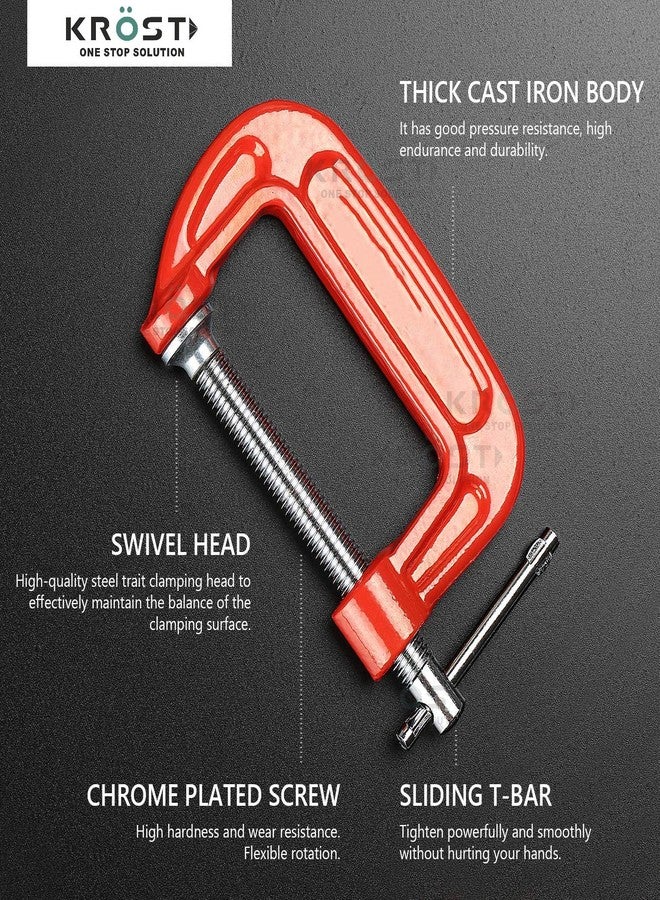 KROST Heavy Duty C and G Clamp Set, 4" C-Clamp for Metalworking, Woodworking, 4-Inch Max Jaw Opening, Red(Pack of 4) - Image 3