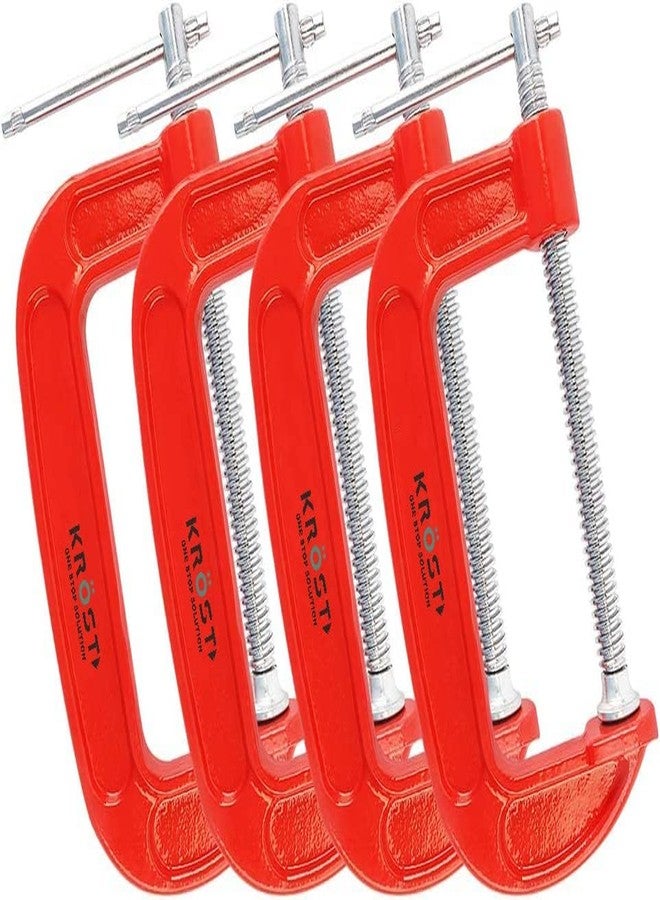 KROST Heavy Duty C and G Clamp Set, 4" C-Clamp for Metalworking, Woodworking, 4-Inch Max Jaw Opening, Red(Pack of 4) - Image 1