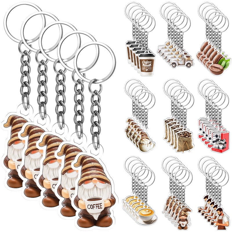 Sureio 50 Pcs Coffee Lover Gifts for Women Men Coffee Keychain Accessories Barista Funny Coworker Gift Kawaii Accessories - Image 1