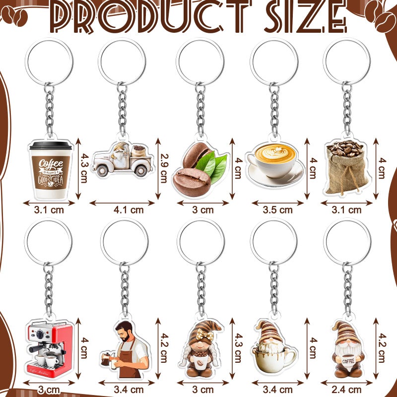 Sureio 50 Pcs Coffee Lover Gifts for Women Men Coffee Keychain Accessories Barista Funny Coworker Gift Kawaii Accessories - Image 3