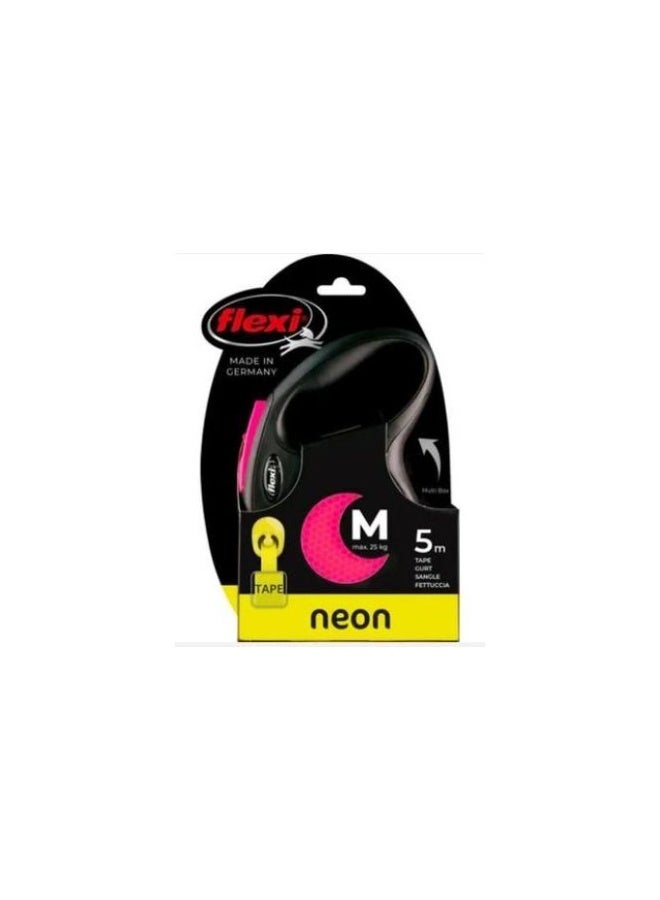 Neon Medium Black & pink 5m Retractable Tape Leash for Dogs (Up to 25kg)