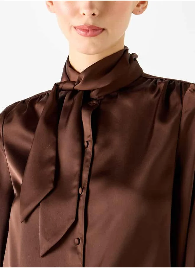 Iconic Iconic Pussybow Collar Shirt with Long Sleeves