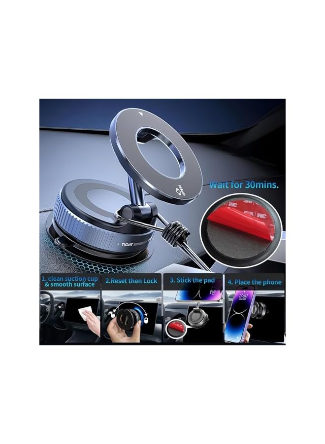 S-TOP Vacuum Suction Magnetic Phone Holder, 360° Adjustable Foldable Car Mount, Strong N55 Magnets with Magnetic Ring, Compatible with iPhone and Android, for Windshield, Mirror, Kitchen - Image 2