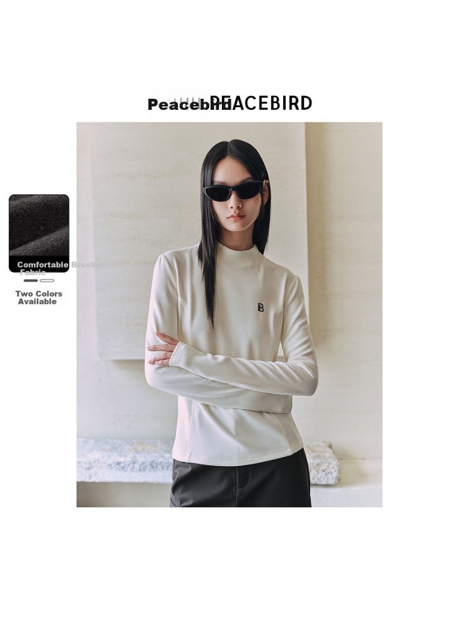 Waxbird Peacebird Women's Knitwear Brushed Warm Slim Fit Long Sleeve Top Winter Innerwear Multi-color Off-white S - Image 1
