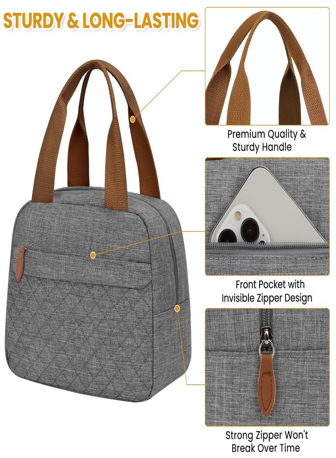 ELONGRIVER Insulated Lunch Bag for Women, Portable Lightweight Lunch Box for Adults, Reusable Small Lunch Tote Cooler Bags with Front Zipper Pocket for Work School Picnic(Gray) - Image 4