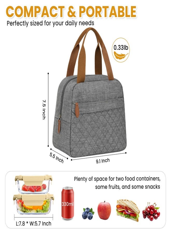 ELONGRIVER Insulated Lunch Bag for Women, Portable Lightweight Lunch Box for Adults, Reusable Small Lunch Tote Cooler Bags with Front Zipper Pocket for Work School Picnic(Gray) - Image 2