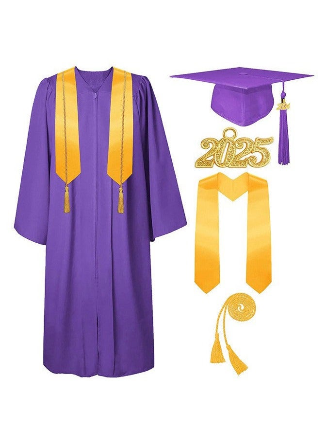 Loquat Middle High School College Graduation Gown Robe With Cap Purple