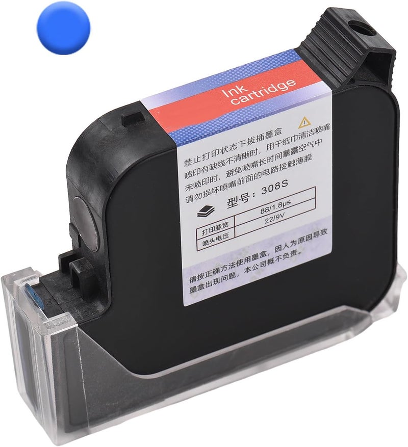Eujgoov 308S 1 inch Ink Cartridge Handheld Inkjet Printers Ink Cartridge Inkjet for Handheld Printers Imported Fast Drying Suitable for M20 T50 Inkjet Printers (Blue) - Image 2