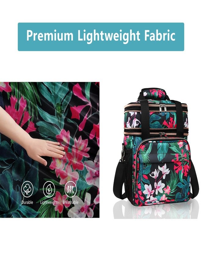 GLENKEY Expandable Lightweight Insulated Lunch Box for Women, Double Deck Large Lunch Bag Leakproof Soft Cooler Bags with Shoulder Strap for Adults Work Office Flight Beach Travel, Floral, 16L - Image 5