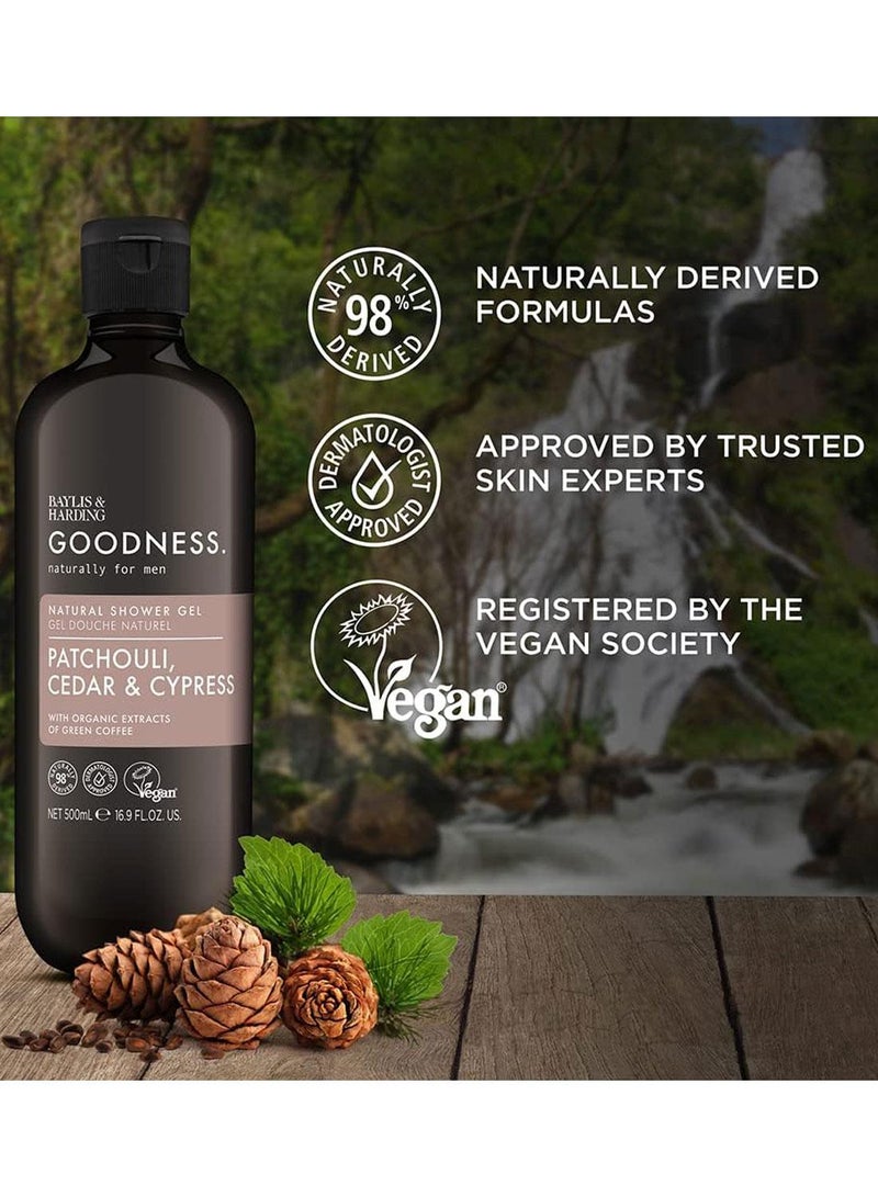 Baylis & Harding Goodness Patchouli, Cedar and Cypress Shower Gel for Men, 500ml | Enriched with Organic Green Coffee Extracts | Plant-Based Body Wash | Vegan and Cruelty-Free | Energising and Refreshing Formula - Image 3