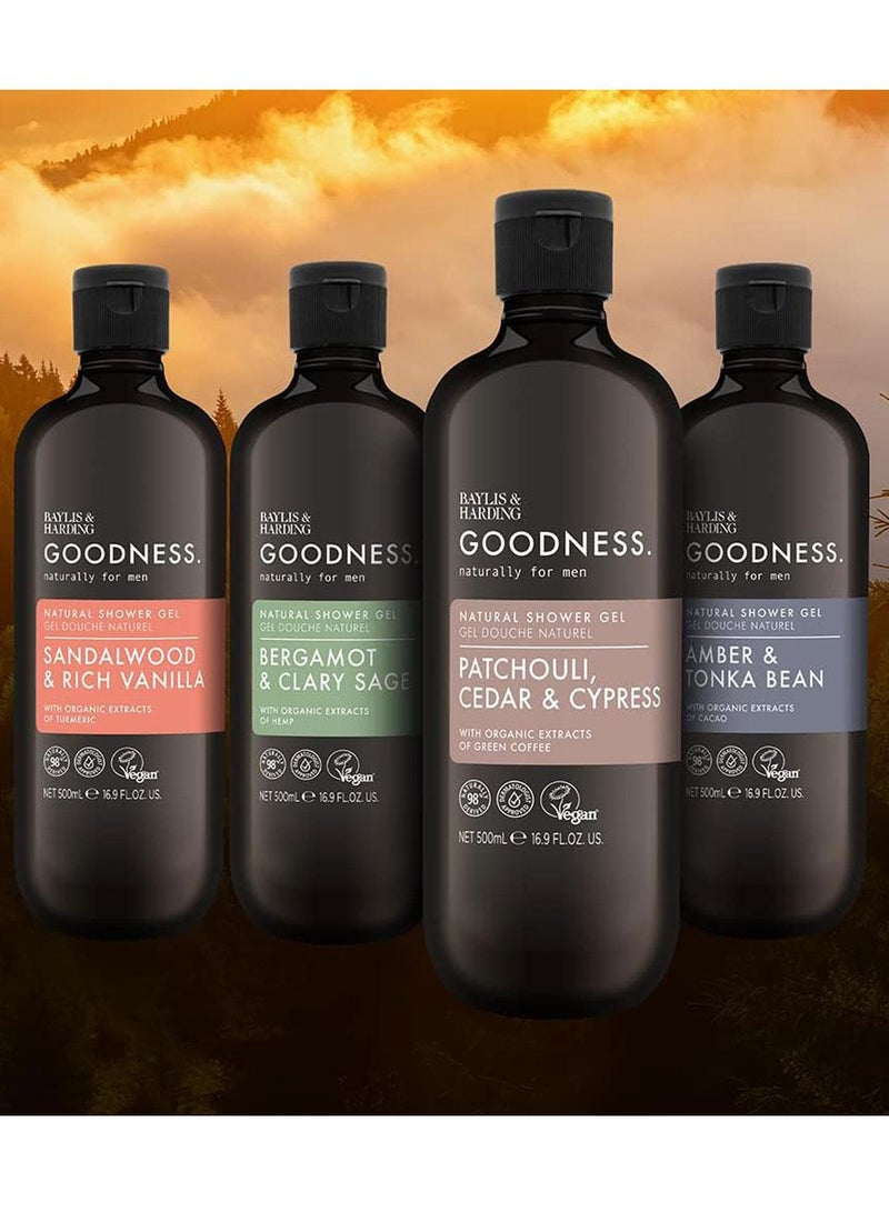 Baylis & Harding Goodness Patchouli, Cedar and Cypress Shower Gel for Men, 500ml | Enriched with Organic Green Coffee Extracts | Plant-Based Body Wash | Vegan and Cruelty-Free | Energising and Refreshing Formula - Image 4