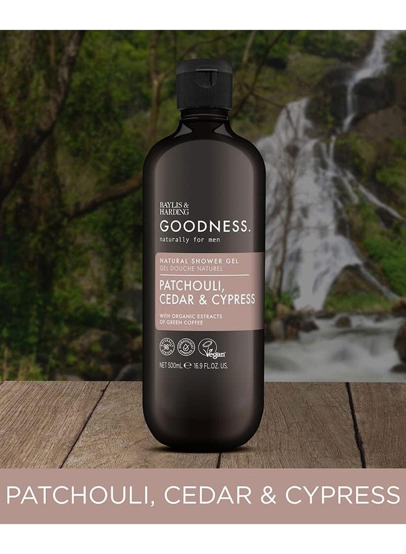 Baylis & Harding Goodness Patchouli, Cedar and Cypress Shower Gel for Men, 500ml | Enriched with Organic Green Coffee Extracts | Plant-Based Body Wash | Vegan and Cruelty-Free | Energising and Refreshing Formula - Image 2