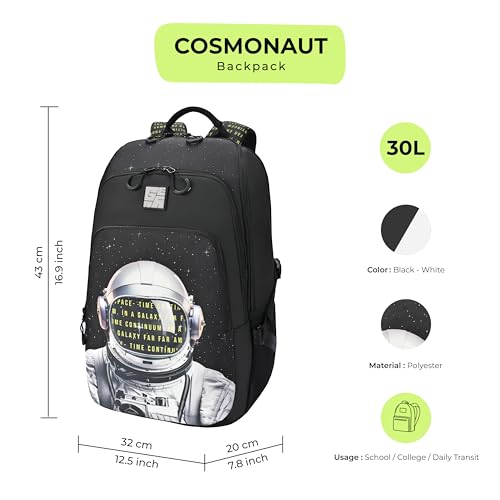Gear Cosmonaut 3 Compartment Backpack 17"/30L Medium Water Resistant School Bag/Casual 3 Compartment Backpack/Daypack/Kids Bag for Boys/Girls (Black-White) - Image 2