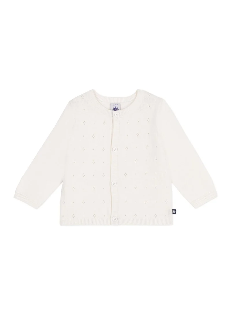 Petit Bateau Babies' cotton cardigan in a decorative stitch