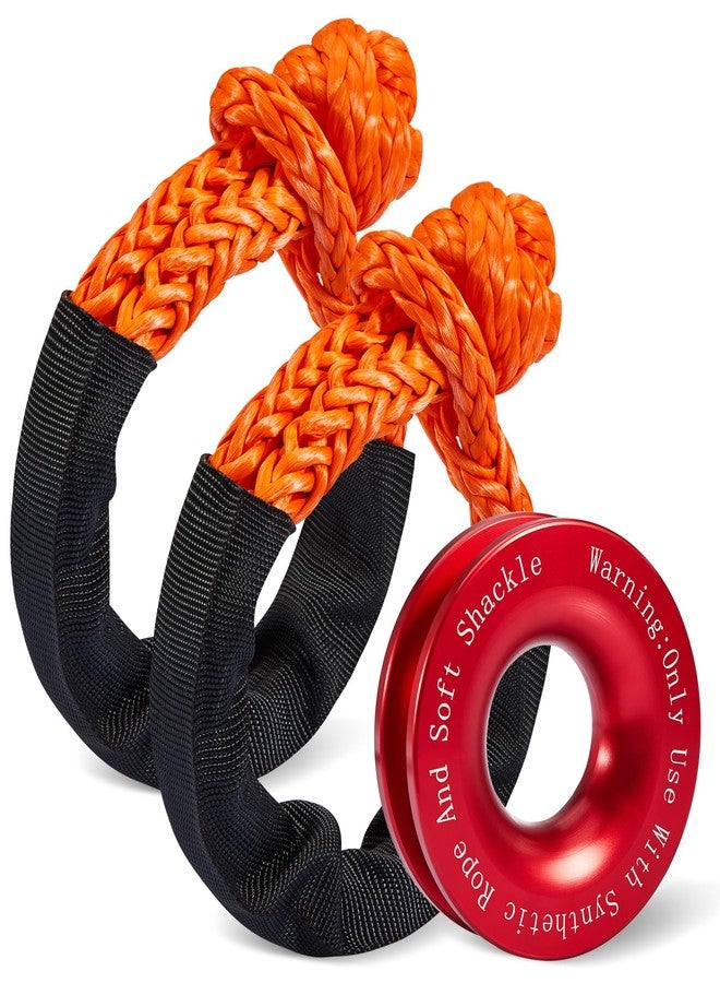 Gedlex Soft Shackle & Recovery Ring Set 2pcs 1/2"x22" Synthetic Winch Rope 56,000lbs Breaking Strength, 1pcs Ring for ATV UTV SUV Truck Offroad Vehicle Orange - Image 1