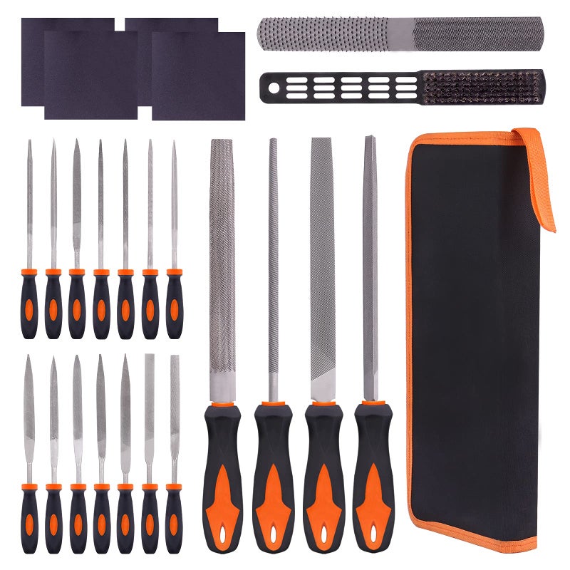 Keadic مجموعة أدوات كيديك المكونة من 24 قطعة من الفولاذ الكربوني، ملف يدوي معدني وملف إبرة مع ورق صنفرة، 4 طرق لملف خشبي وفرشاة سلكية، ملف كبير دقيق مسطح/مثلث/نصف دائري/دائري لتشكيل المعدن والخشب - Image 1