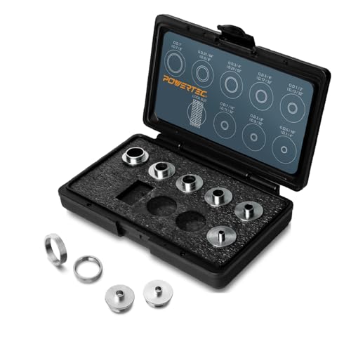 POWERTEC Router Guide, Router Bushing Guide Set, Router Template Guide 10 Pcs w/Storage Case, Fits Porter Cable Style Router Sub Base Plate. Size 5/16" to 1" Router Inlay Kit for Woodworking (71051K) - Image 1