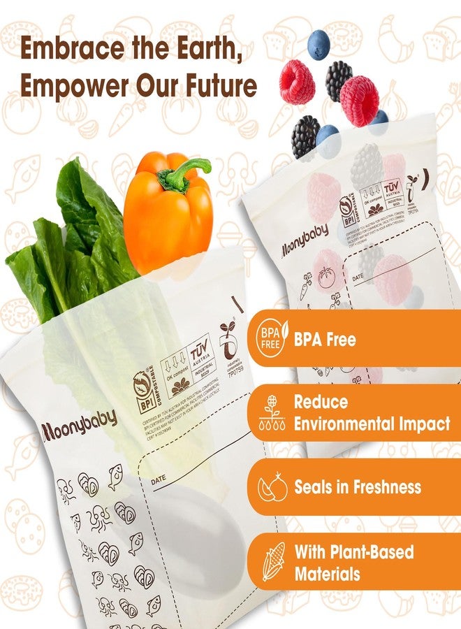 Moonybaby Compostable Snack Size Food Storage Bags (60 Count), Organic Food Storage Container with Food-Safe Zip Seal, Freezer and Leak Proof - Image 5