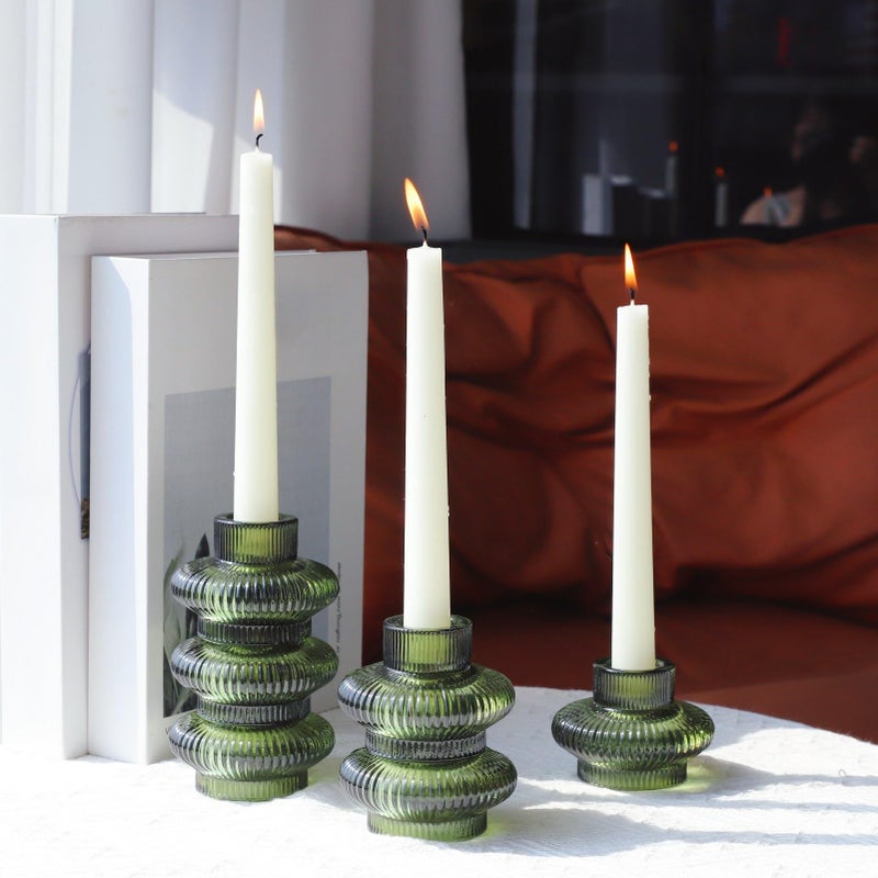 VOHO Green Candle Holder Decor for Dining Table Centerpiece, Ribbed Taper Candle Holders Versatile for Candle Sticks and Tea Lights Candles, Holiday Candlestick Holders Gifts for Friends(Set of 6) - Image 4