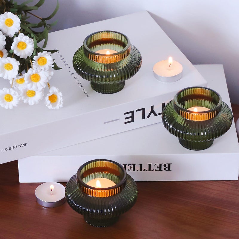 VOHO Green Candle Holder Decor for Dining Table Centerpiece, Ribbed Taper Candle Holders Versatile for Candle Sticks and Tea Lights Candles, Holiday Candlestick Holders Gifts for Friends(Set of 6) - Image 3