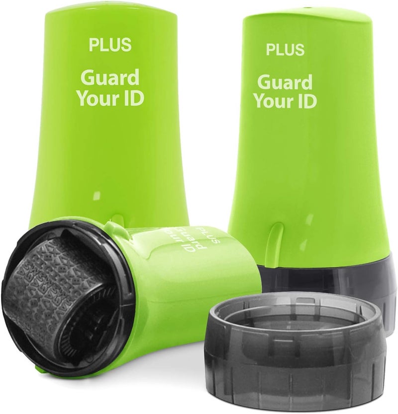 Plus Guard Your ID Stamp Roller, Advanced Confidential Security Tool for Personal Document Guard and Data Safeguard, Regular 3-Pack, Green - Image 1
