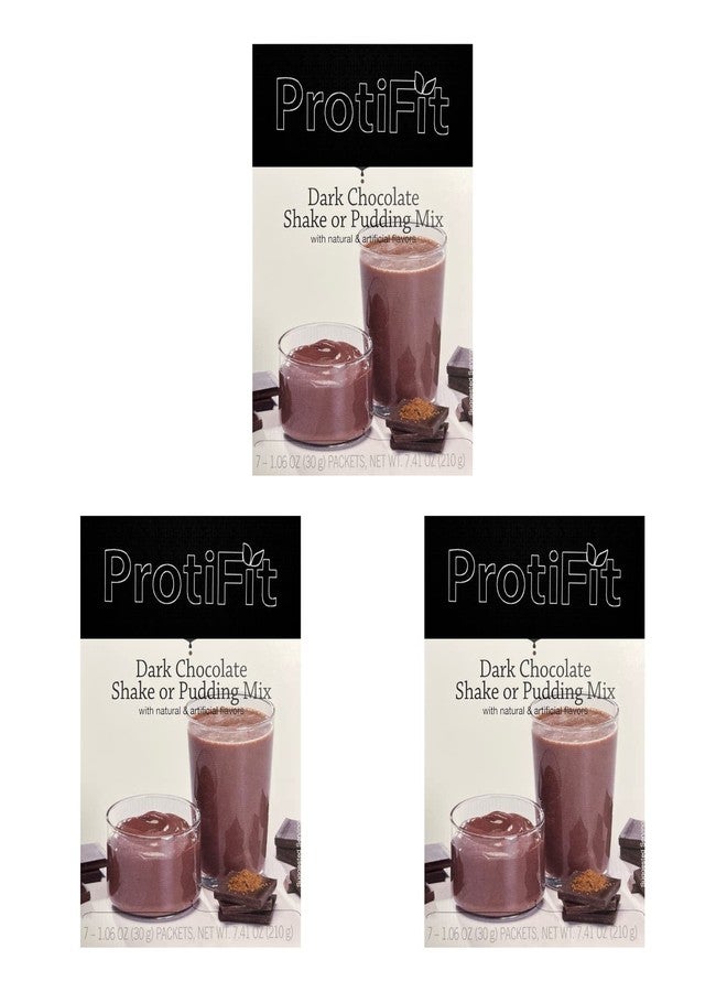 PROTIFIT - High Protein Dark Chocolate Pudding & Shake Mix 3 Pack, 15g Protein, Low Calorie, Low Fat, Low Carb, Aspartame Free, Idea Protein Compatible, Meal Replacement, 7 Servings Per Box, (3 Pack) - Image 1