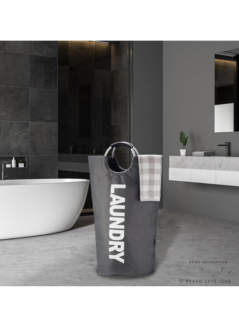 Taizz Ventures 90L Laundry Basket – Waterproof Collapsible Hamper with Padded Handles, 15"x15"x31", Portable Clothes Bin – Stands Up, Lightweight, for Home Dorm, Dark Grey  - Image 2