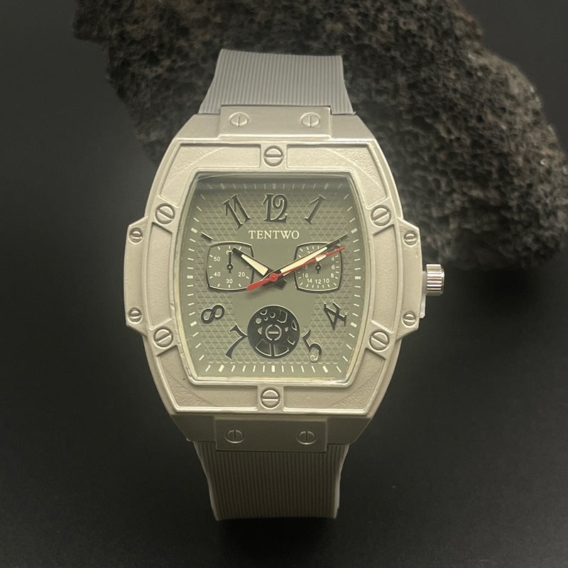 Cross-border Trade Richard Barrel Mens Watch Fashion Casual Personality Original Hollow Quartz Silicone Watch for Men Silver