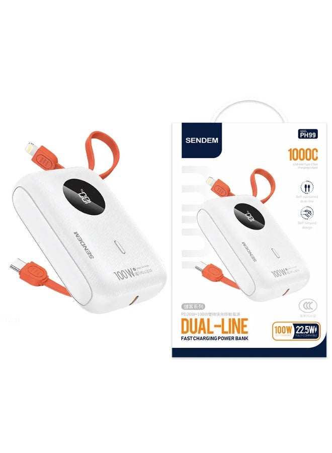 سيندم بنك طاقة SENDEM PH99 بسعة 10000 مللي أمبير/ساعة مع خطين للشحن السريع - 100 واط PD + 22.5 واط QC، صغير الحجم وقابل للحمل - Image 3